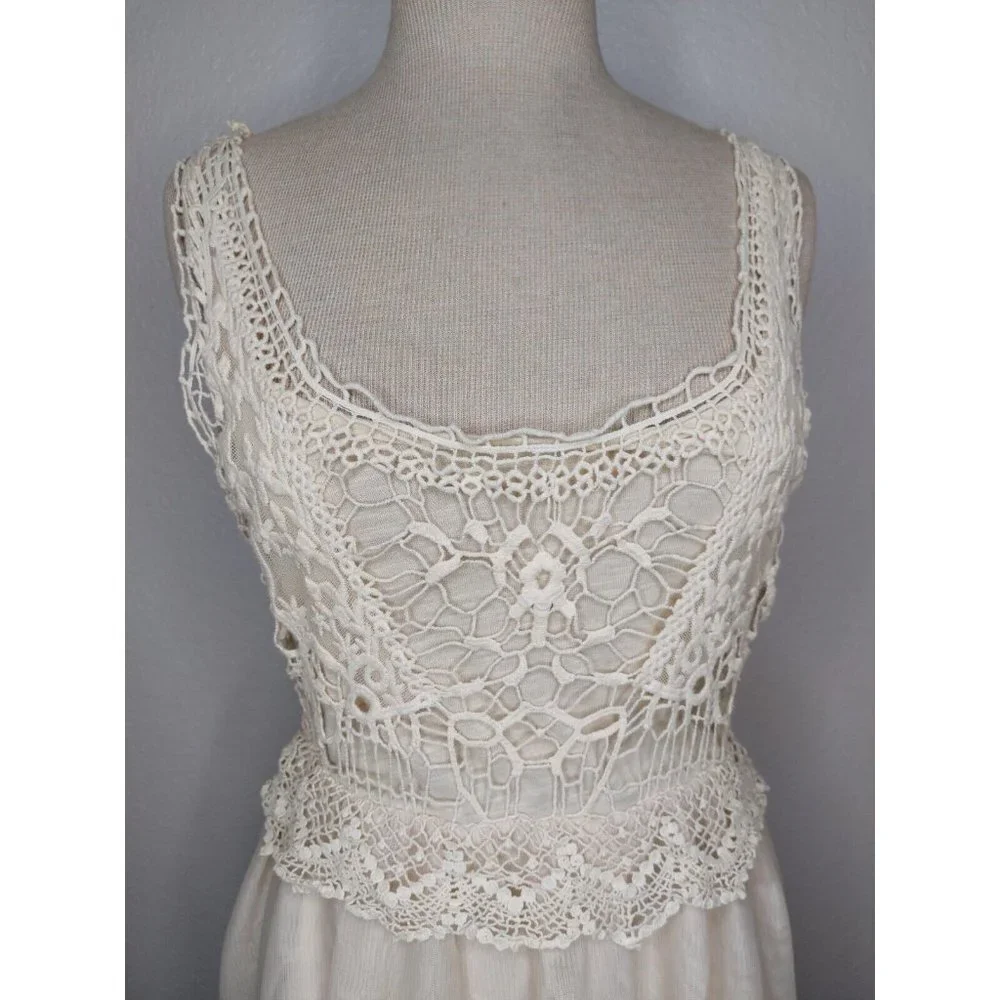 Love Fire Junior Womens Large Lace Dress Off White Beige Halter Lace Sleeveless - Picture 10 of 14